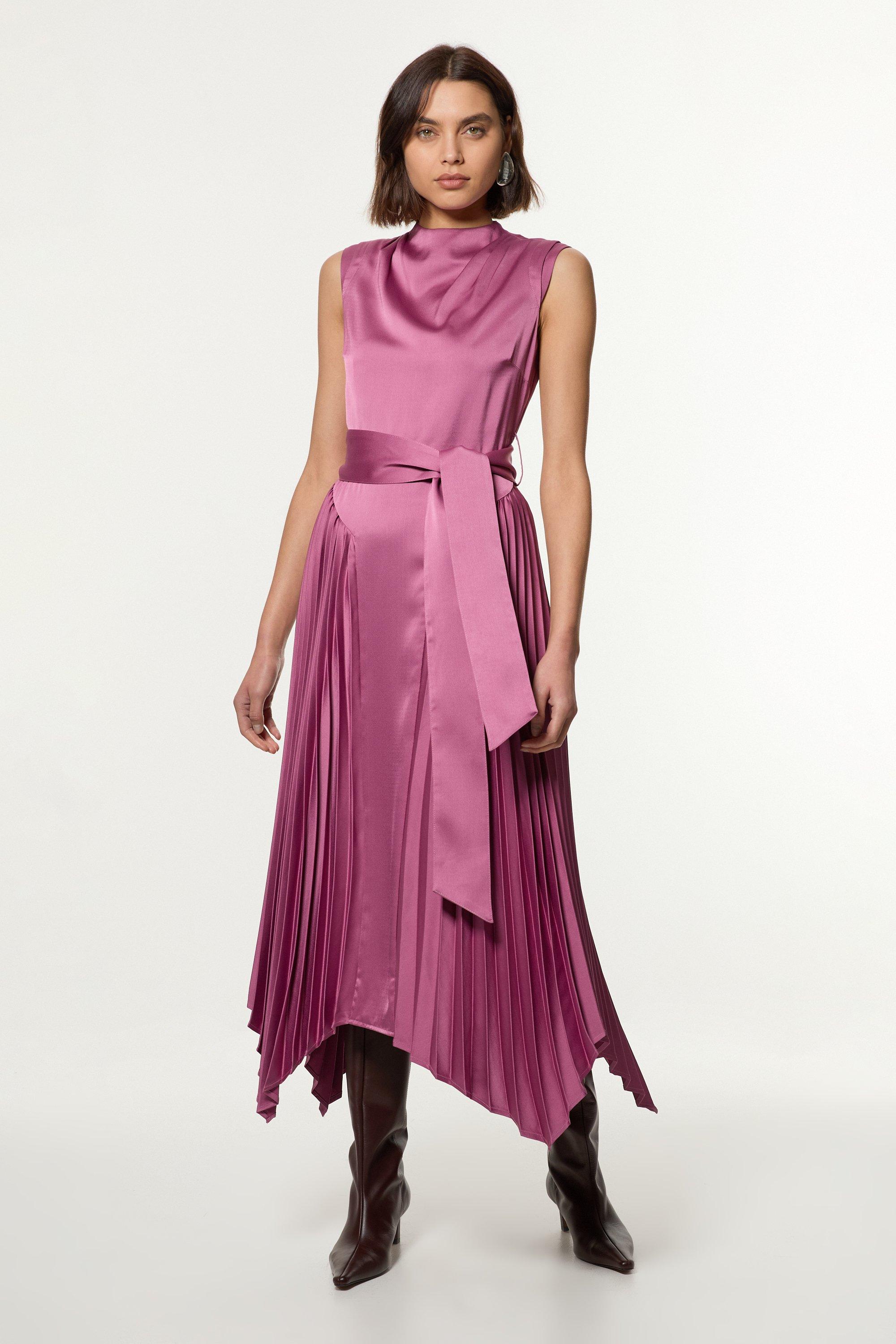 Satin Back Crepe Pleat Woven Midi Dress | Karen Millen